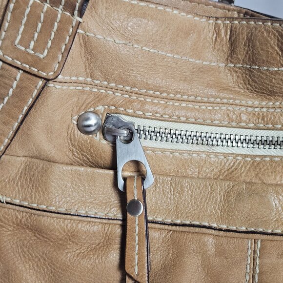 Vintage Fossil Tan Leather Shoulder Bag w/ Key – Classic Y2K Project Tote ZB2678 - Picture 6 of 16